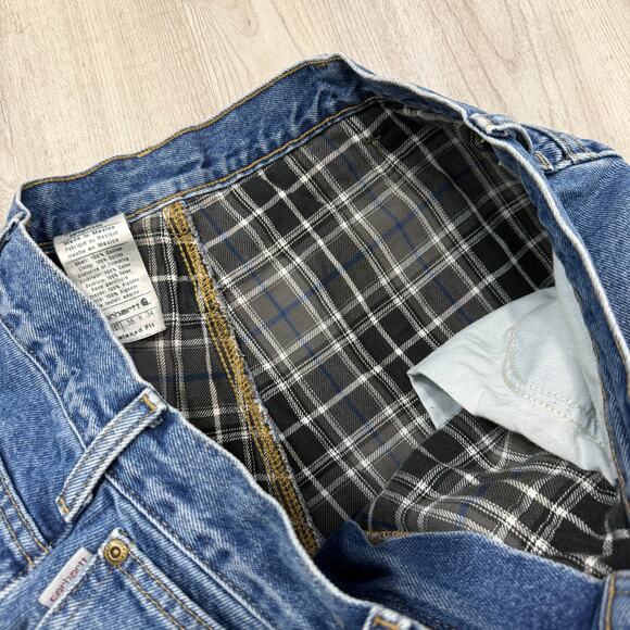 Carhartt Relaxed Fit Straight Leg Flannel Lined Jeans Men's 38x34 Blue Workwear - Picture 4 of 9